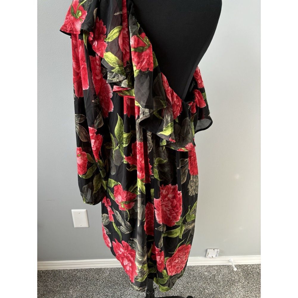 ee:some Red and Black Floral‎ One Shoulder Dress NWT Large Wedding Guest Dress